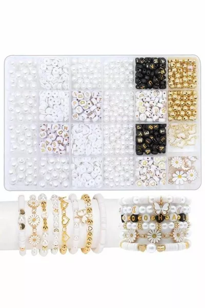 Perle di madreperla Perle lettere Perle Fimo e accessori per gioielli Set per braccialetti Materiale per hobby 