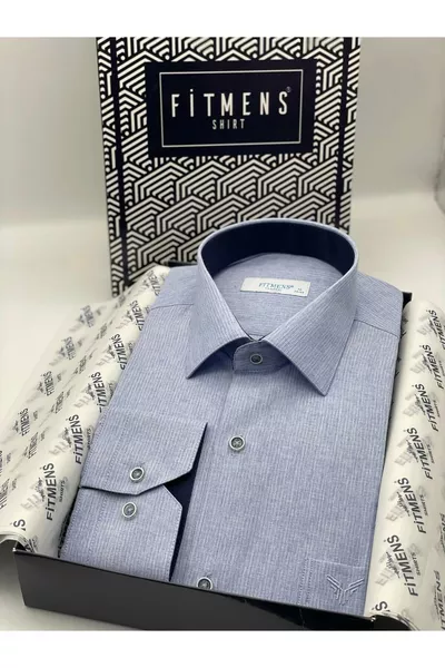 قميص رجالي كلاسيكي بأكمام طويلة من القطن الكتاني مع صندوق هدايا 