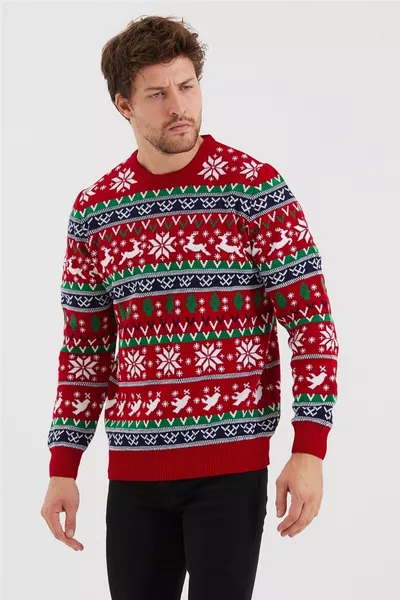 كنزة رجالية لعيد الميلاد باللون الأحمر والأخضر s