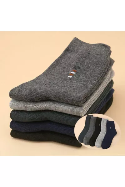 5 Paar wirtschaftliche Baumwollsocken mit Muster für Herren, doppelgenäht