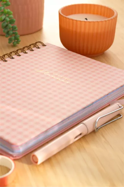  Spiral Undated Planner Notebook with Motivation Pages and Checkered Design