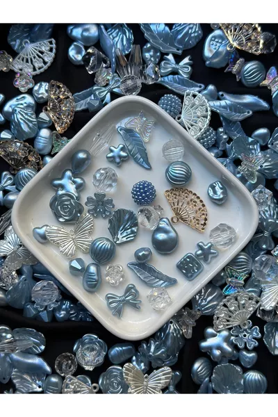  Perle di Plastica Miste Trasparenti Blu Madreperla con Figure Miste