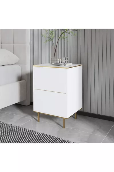 Нощно шкафче Козан Бял Мрамор с Златен Дизайн