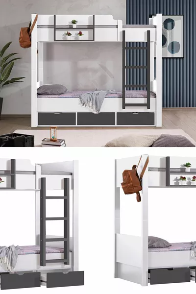 Кровать-чердак Ranza, двухъярусная кровать Asya с выдвижным ящиком