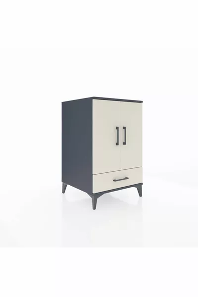 Kronos Nightstand 3 Shelves Single Drawer 2 Doors Anthracite-Salt Grey