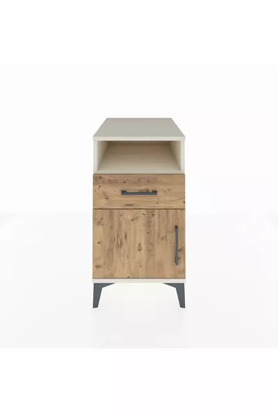 Kronos Nightstand with One Shelf, One Drawer, and One Door Moonstone-Pine