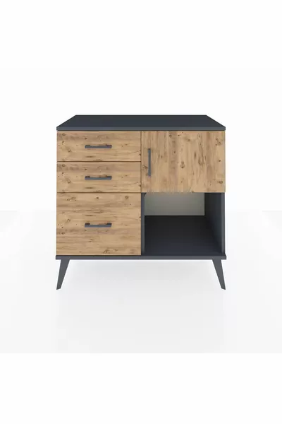 خزانة هايبرون بروفية رف واحد، 3 أدراج، باب واحد، أنثراسيت-صنوبر