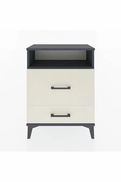 أرجس كومودين ذو رف واحد ودرجين - أنثراسيت-حجر الصوان