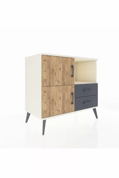 خزانة هايبرون 2 رفّ 2 درج 2 باب من حجر القمر والصنوبر/أنثراسيت