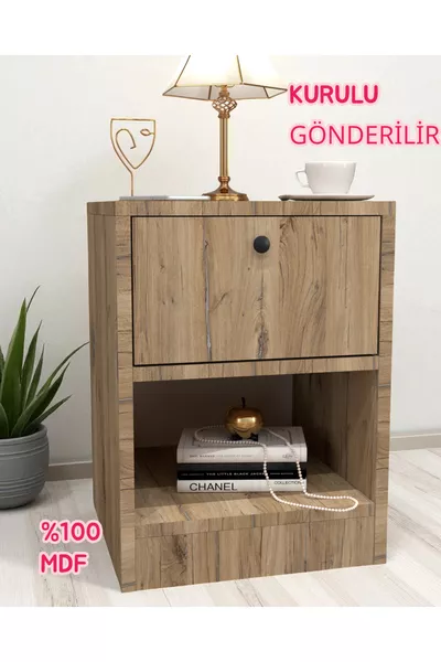 طاولة سرير مع قفل وجيوب مخفية، MDF، تُرسل مركبة، لا حاجة للتجميع