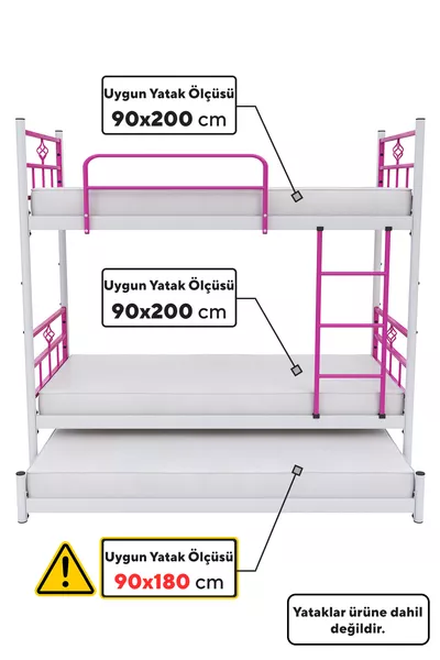 Cocoon Loft Bed with Trundle Bed Compatible, 3-Person Dark Pink Metal Bunk Bed