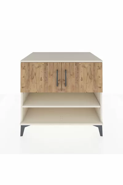 خزانة كرونوس بثلاثة أرفف وغطائين، لون حجر القمر-صنوبر