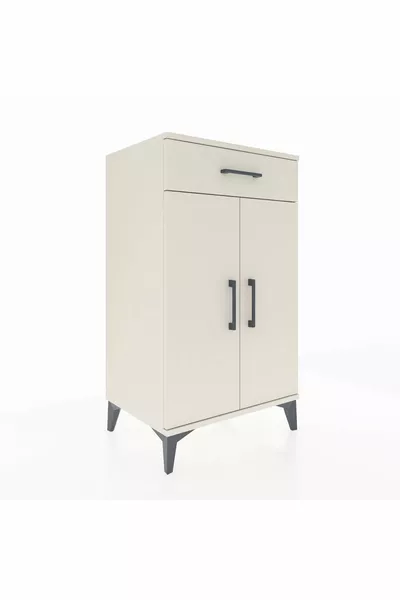 Hyperion Nightstand with 2 Shelves, 1 Drawer, 2 Doors, Moonstone-Moonstone