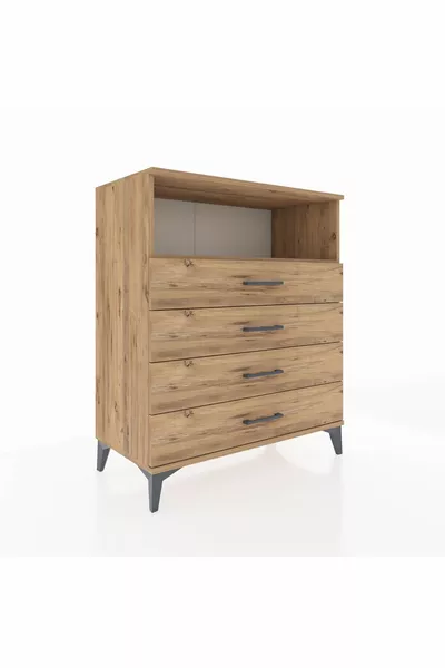 Hyperion Şifonyer Tek Raflı 4 Çekmeceli  Çam-Çam