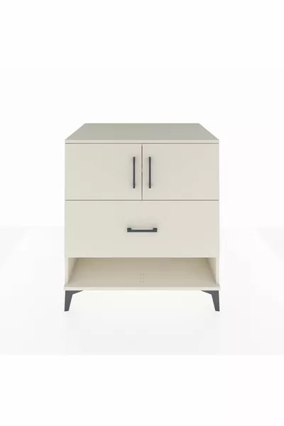 Commode Kronos avec 2 étagères, 1 tiroir et 2 portes, Pierre de Lune-Pier de Lune