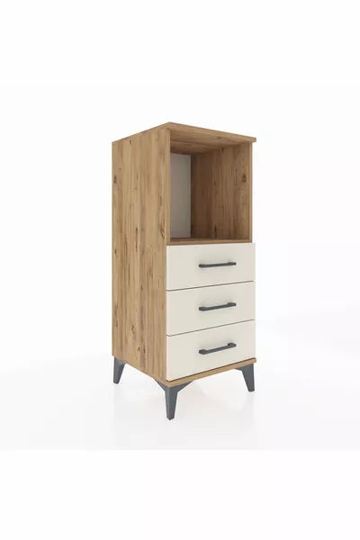 خزانة هايبريون الجانبية رف واحد 3 أدراج خشب الصنوبر وحجر العقيق