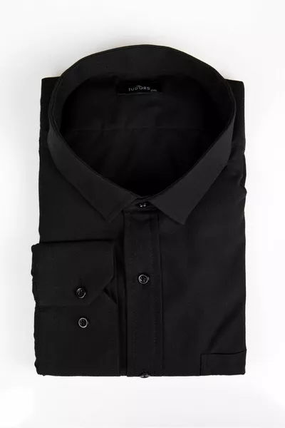 Plus Size Long Sleeve Easy Iron Plain Men's Black Shirt