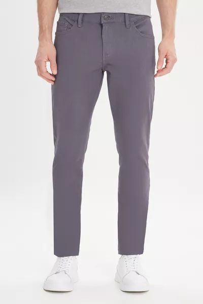 Erkek Antrasit Slim Fit Dar Kesim 5 Cep Pamuklu Kanvas Esnek Chino Pantolon
