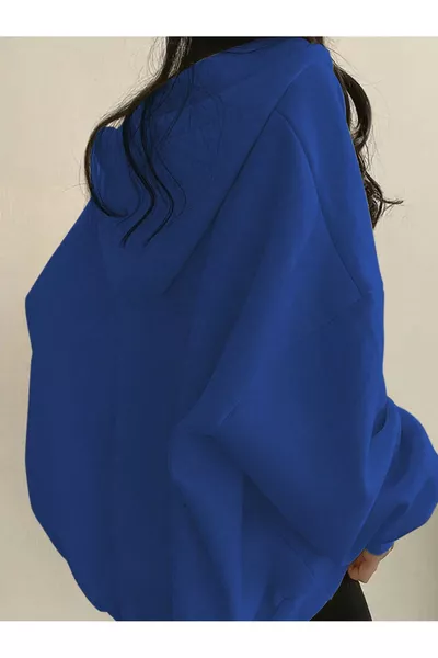 سويت شيرت أساسي بأكمام واسعة وقبعة للجنسين وياقة على شكل V