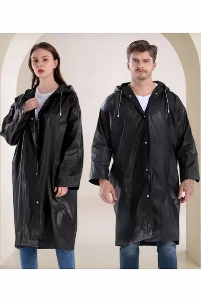 معطف واقٍ من المطر للرجال والنساء مقاوم للماء بسحاب وأزرار ضغط وقبعة مصنوع من قماش EVA للكبار