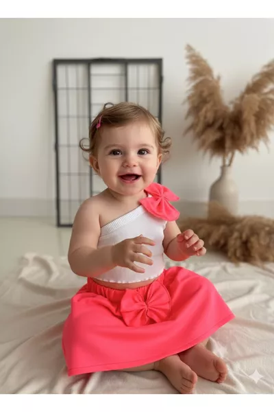 PINK BABY KIND EINARMIGES CROP-ROCK-SET SOMMERSET