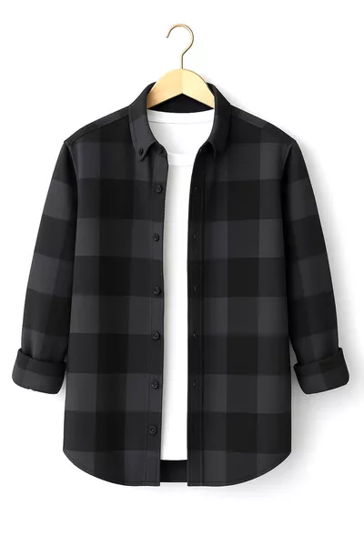 Erkek Siyah Gri Kareli Oduncu Gömlek – Rahat Kalıp Yeni Sezon Kışlık Moda Trend