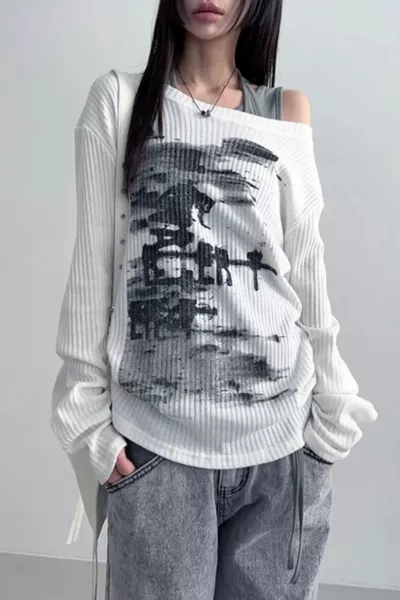 Felpa Bianca Vintage con Spalle Scoperte