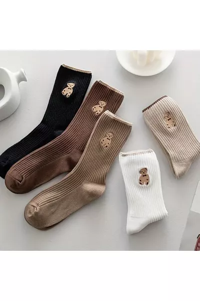 6 Paia di Calze Donna con Motivo Orsetto Teddy