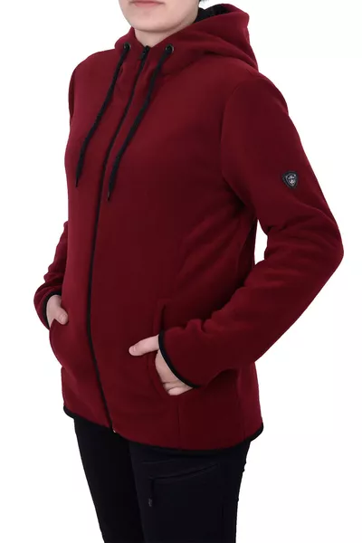 Женская бордовая флисовая кофта с капюшоном на молнии