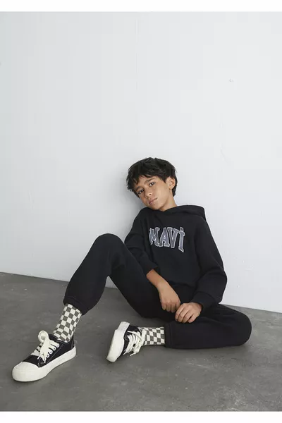 Black Hoodie with Logo Print 