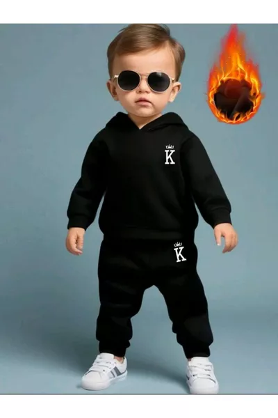 Детски спортен комплект с качулка и дълъг ръкав, 2 части