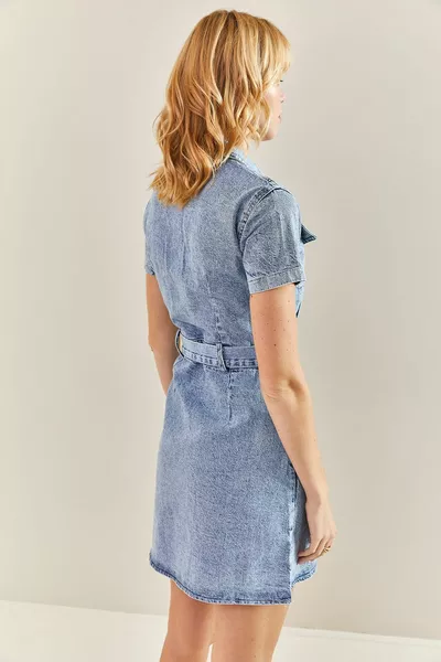 المرأة حزام المفاجئة زر الدنيم اللباس