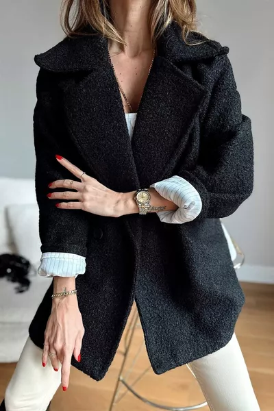 Oversize Einreihiger Kurzmäntel mit Plüschmuster