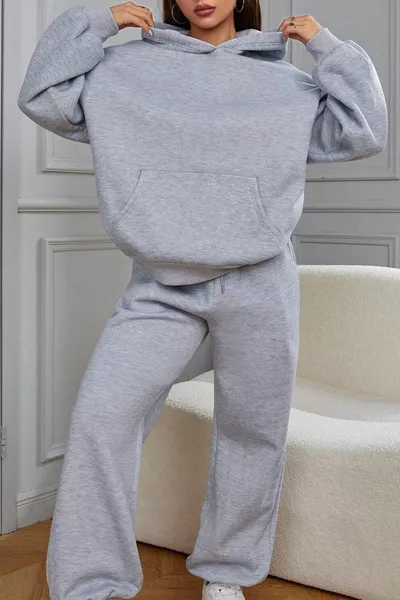 طقم رياضي نسائي بغطاء رأس واسع داخلي قطن شتوي