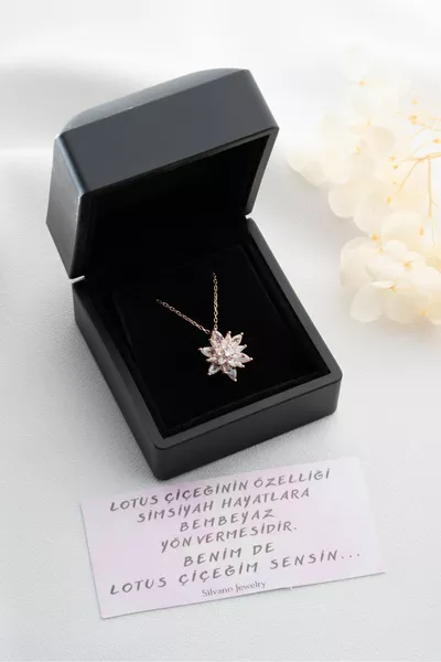  Sterling Silver Frosted White Lotus Flower Necklace in Lighted Box