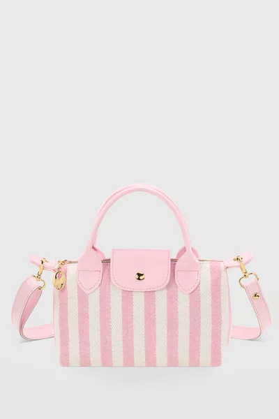 حقيبة كروس من الجلد الصناعي PU متعددة الاستخدامات مخططة باللون الوردي