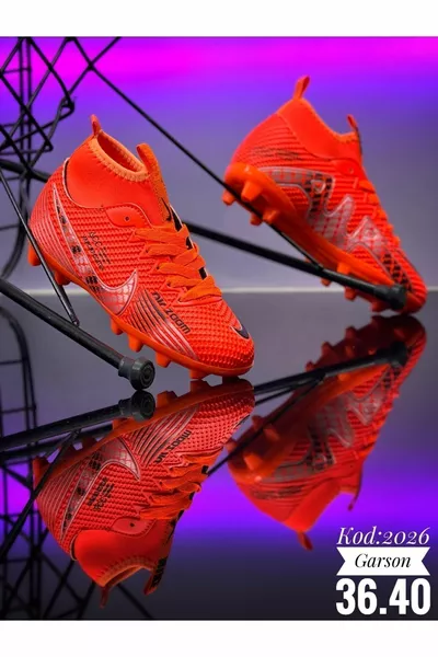 حذاء كرة قدم للأطفال بكاحل وجوارب أصفر-أبيض-برتقالي