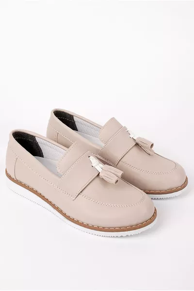 Boys' Cream Leather Classic Shoes