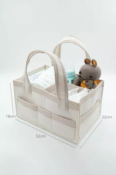 Vierkante Gestreepte Beige Vilten Mama- en Babyverzorgingstas Organizer
