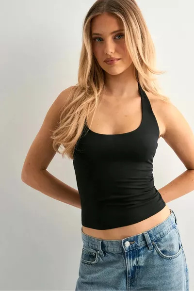ЧЕРНО Бодикоп топ с дълга яка ЧЕРНО