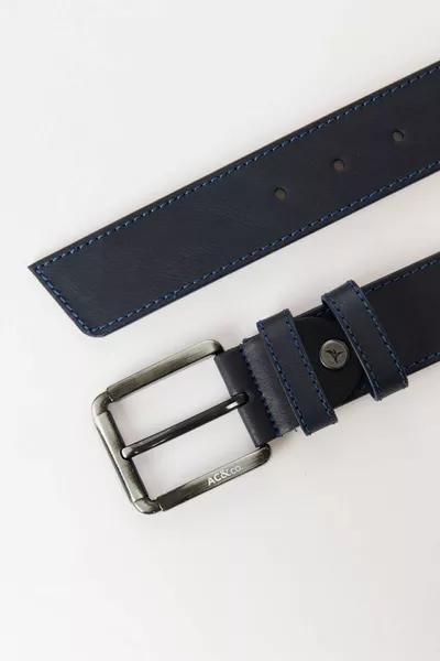 حزام جينز جلد صناعي كاجوال رجالي باللون الأزرق الداكن