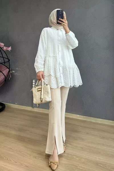 White Ruffled Lace Tunic