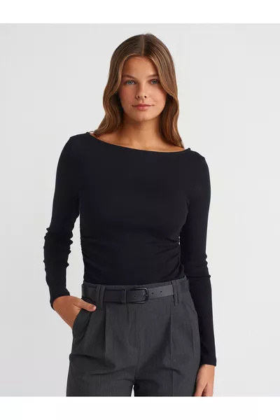  Потник с лодка деколте с набори - Черен