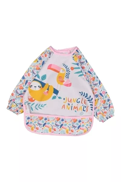 Bavaglini impermeabili a manica lunga con motivo animale, confezione da 2