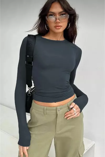 Bisiklet Yaka Basic Uzun Kollu Body Full Likralı Tam kalıp