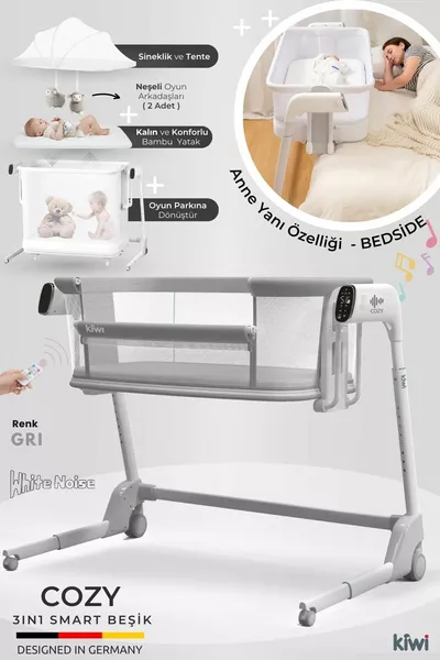 سرير جانبي للرضع مريح وعالي الجودة حساس للبكاء، سرير متنقل مع ضوضاء بيضاء لنوم متواصل