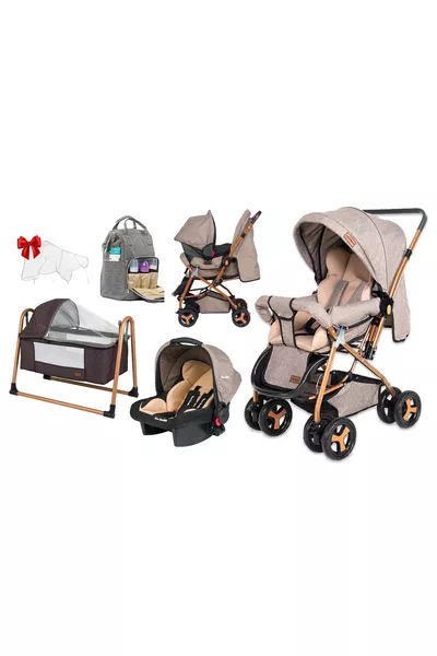 Ensemble Nouveau-né Poussette Système de Voyage Or Panier Berceau