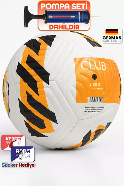 Originaler Fußball mit Pumpe als Geschenk, Hartplatz- und Kunstrasenfußball, Hybrid, Orange, Größe: 5