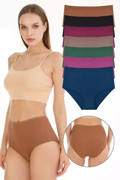 طقم 7 سراويل داخلية نسائية عالية الخصر مخططة - 