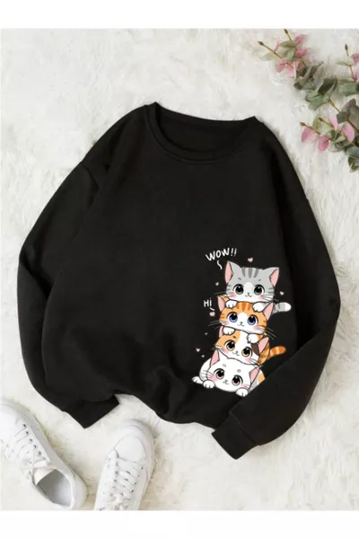 سويت شيرت للأطفال أسود بقماش قطني بتصميم وطباعة خاصة